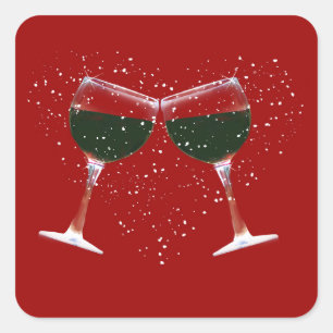 Toasting von Weinglas und Heart Stickern Quadratischer Aufkleber
