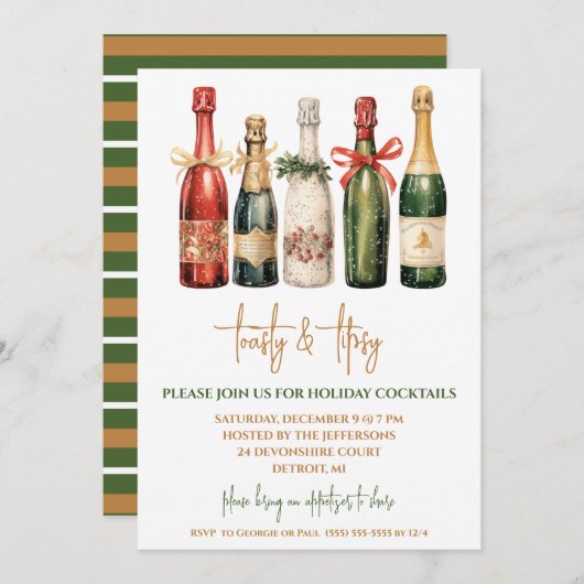 Toasty & Tipsy, Champagne Holiday Cocktail Party Einladung (Vorne/Hinten)