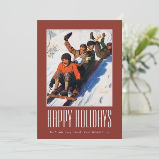 Tobagganing Feiertagskarte (Stehend Vorderseite)