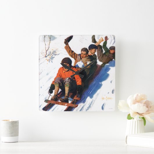 Tobagganing Quadratische Wanduhr (Zuhause)