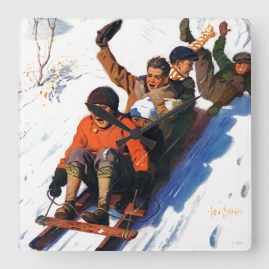 Tobagganing Quadratische Wanduhr (Vorderseite)