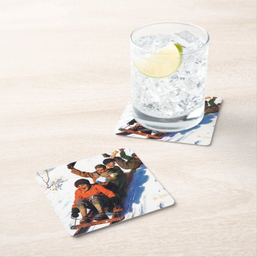 Tobagganing Rechteckiger Pappuntersetzer (Vor Ort)