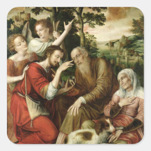 Tobias Curing der Blindheit seines Vaters, 1563 Quadratischer Aufkleber