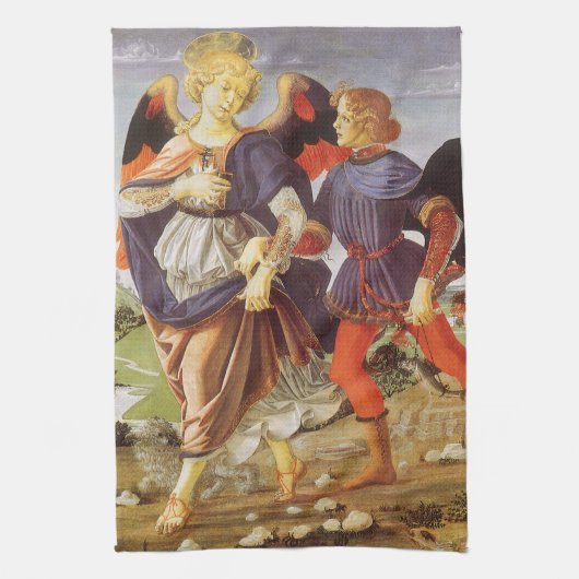 Tobias und der Engel von Andrea del Verrocchio Geschirrtuch (Vertikal)