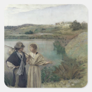 Tobias und der Erzengel Raphael Quadratischer Aufkleber