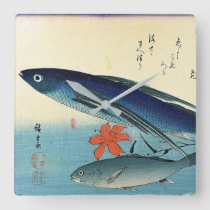 Tobiuo & Ishimochi - Farbenfrohe japanische Fischd Quadratische Wanduhr