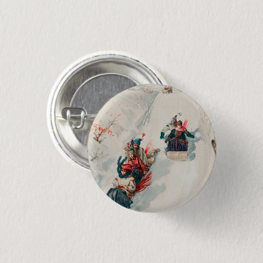 "Tobogganing", Chromolithograph, Louis Prang & Co. Button (Vorne & Hinten)
