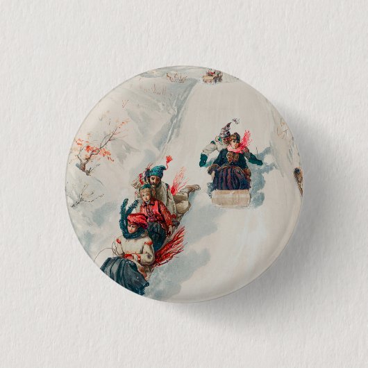 "Tobogganing", Chromolithograph, Louis Prang & Co. Button (Vorderseite)