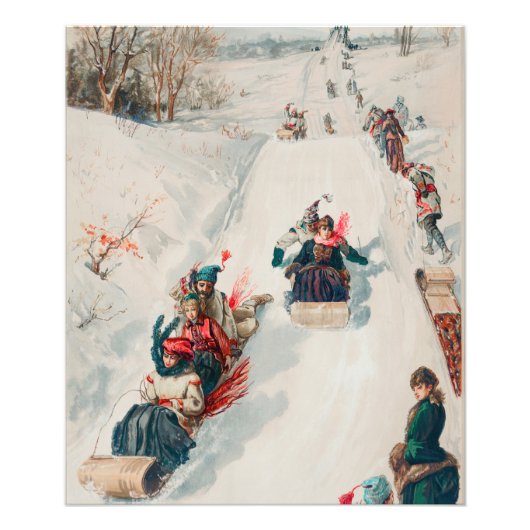 "Tobogganing", Chromolithograph, Louis Prang & Co. Fotodruck (Vorne)