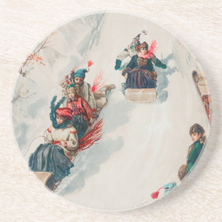 "Tobogganing", Chromolithograph, Louis Prang & Co. Getränkeuntersetzer