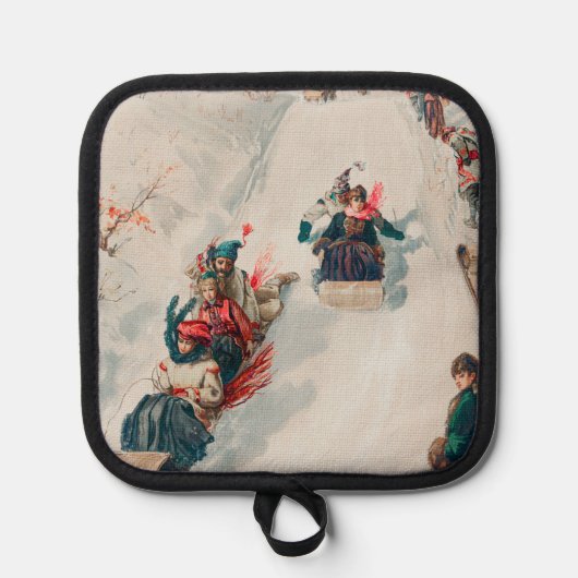 "Tobogganing", Chromolithograph, Louis Prang & Co. Topflappen (Vorderseite)