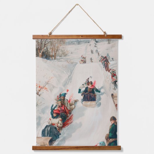 "Tobogganing", Chromolithograph, Louis Prang & Co. Wandteppich Mit Holzrahmen (Vorderseite)