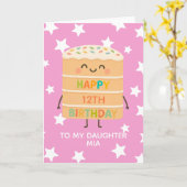 Tochter 12. Geburtstag Niedlich Pink Cake Custom Karte (Gelbe Blume)