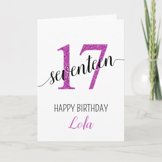 Tochter 17 Rosa Glitzer Geburtstagskarte Karte (Vorderseite)