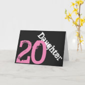 Tochter, 20. Geburtstag, weiß, rosa auf schwarz. Karte (Gelbe Blume)