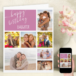 Tochter 7 Foto-Collage personalisierter Geburtstag Karte