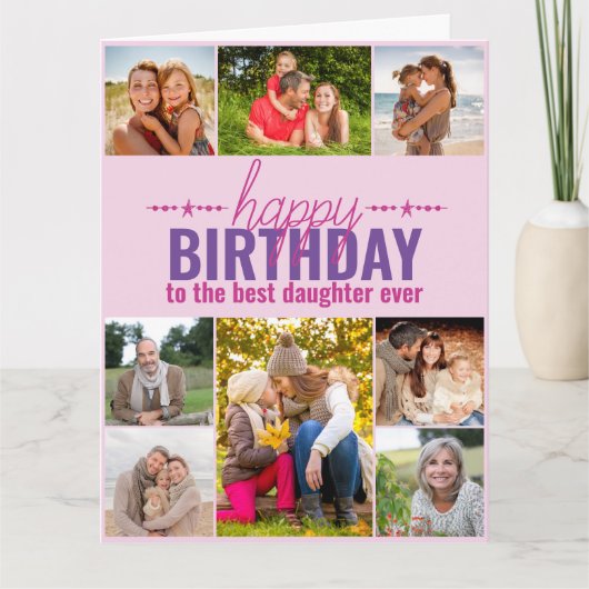 Tochter Birthday Foto Collage Personalisiert Pink Karte (Vorderseite)