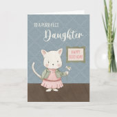 Tochter Birthday Kitty in einer Dress Holding-Blum Karte (Vorderseite)