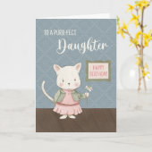 Tochter Birthday Kitty in einer Dress Holding-Blum Karte (Gelbe Blume)