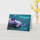 Tochter Birthday Niedlich Manatee im Party Karte (Gelbe Blume)