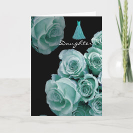 TOCHTER - Brautjungfern-Türkis-Blau-Rosen u. Kleid Einladung