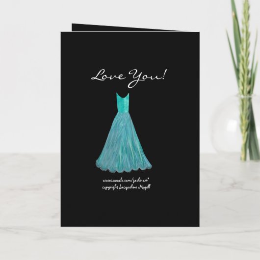 TOCHTER - Brautjungfern-Türkis-Blau-Rosen u. Kleid Einladung (Rückseite)