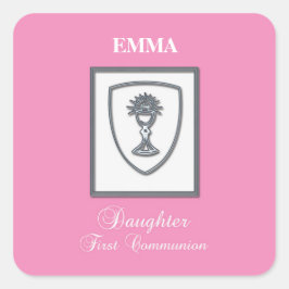 Tochter, Erste Kommune Silver Chalice Quadratischer Aufkleber