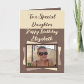 Töchter Foto Name Braun Creme Geburtstag Karte (Vorderseite)
