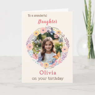 Tochter Geburtstagsfoto Name Floral Personalisiert Karte