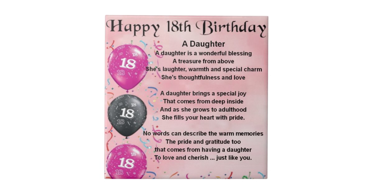 Tochter Gedicht 18 Geburtstag Fliese Zazzle De