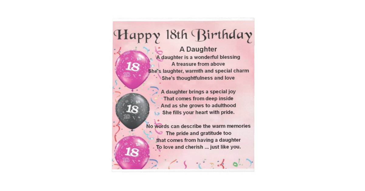 TochterGedicht 18. Geburtstag Notizblock Zazzle.de