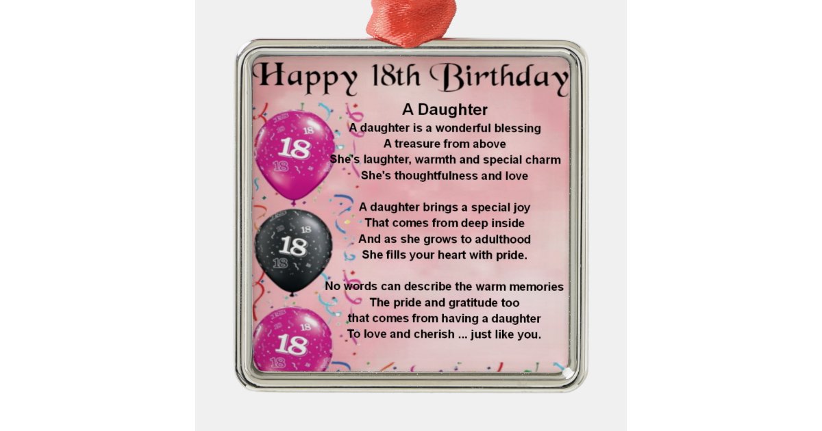 Tochter Gedicht 18 Geburtstag Silbernes Ornament Zazzle De