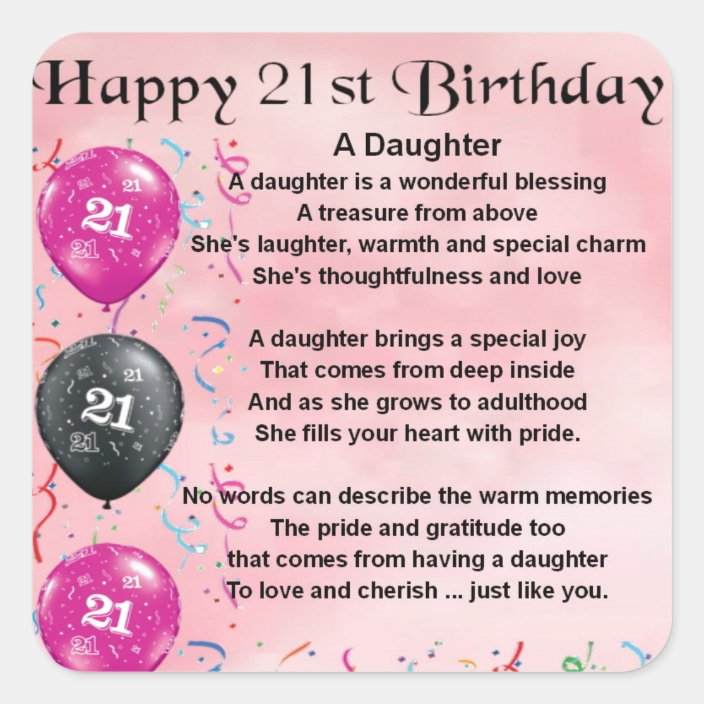 TochterGedicht21. Geburtstag Quadratischer Aufkleber Zazzle.de