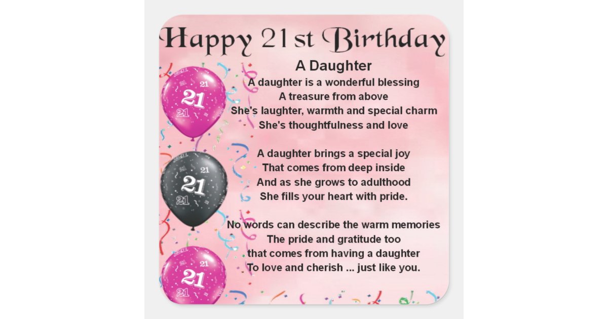 TochterGedicht21. Geburtstag Quadratischer Aufkleber Zazzle.de