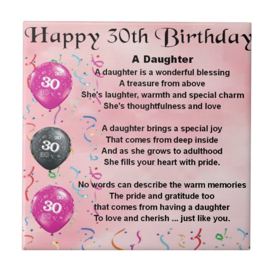 TochterGedicht30. Geburtstag Fliese Zazzle.de