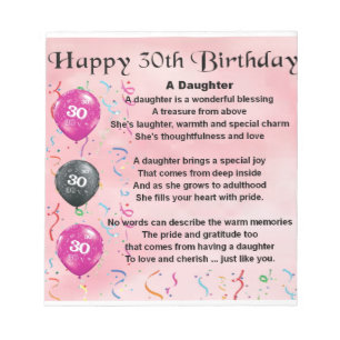 Tochter Gedicht  30. Geburtstag Notizblock