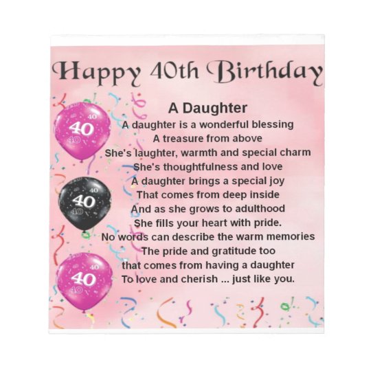 Tochter Gedicht 40 Geburtstag Notizblock Zazzle de Tochter Gedicht 40 Geburtstag Notizblock Zazzle de