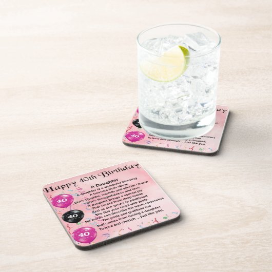 Tochter-Gedicht-40. Geburtstag Untersetzer (Rechte Seite)