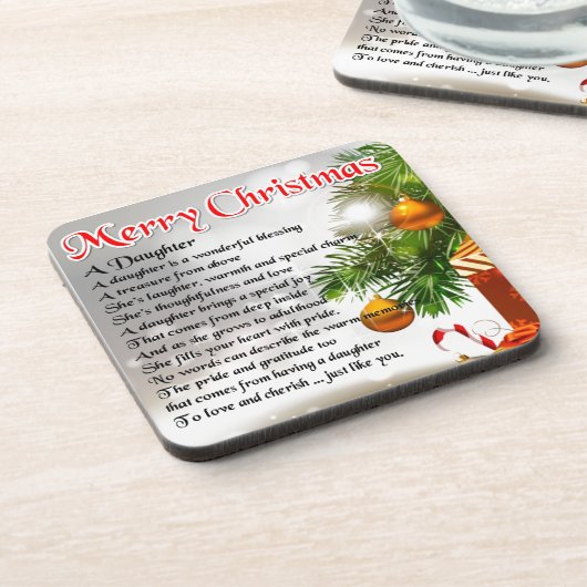 Tochter-Gedicht - Weihnachtsbild Getränkeuntersetzer (Linke Seite)