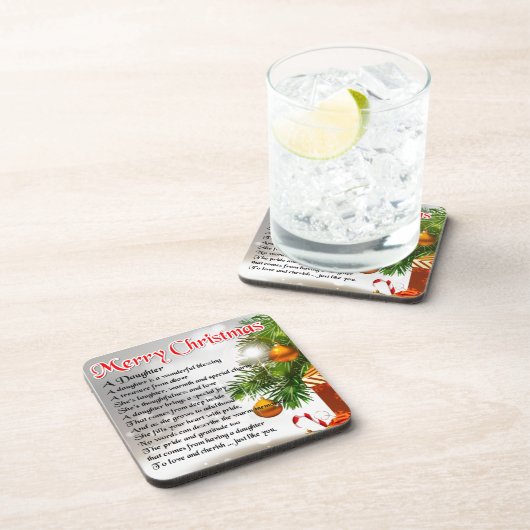 Tochter-Gedicht - Weihnachtsbild Getränkeuntersetzer (Rechte Seite)