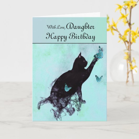 Tochter / Happy Birthday - Katze Silhouette Karte (Gelbe Blume)