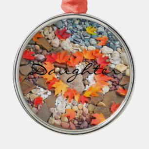 Tochter-Herz-Ornament Herbstlaub Steingarten Silbernes Ornament