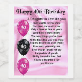 Tochter in Law Gedicht Flasche Etikett 40. Geburts (Einzelnes Label)
