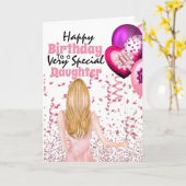 Tochter mit rosa Ballons Konfetti Geburtstag Karte (Gelbe Blume)