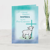 Tochter Personalize Name First Confession Lamb Karte (Vorderseite)