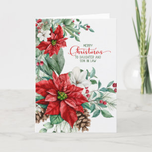 Töchter und husbändischer Weihnachtsmann Poinsetti Feiertagskarte