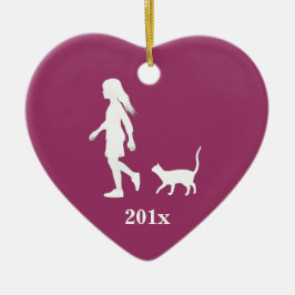 Tochter und Katze: Kleines Mädchen und ihr Kitty Keramik Ornament