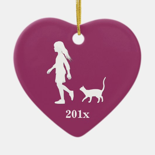 Tochter und Katze: Kleines Mädchen und ihr Kitty Keramik Ornament (Vorne)