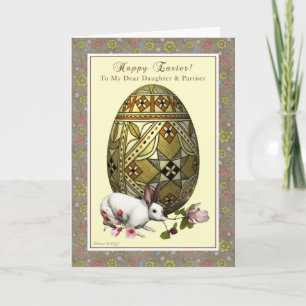 Tochter und Partner Ostern - Ei und Häschen Feiertagskarte