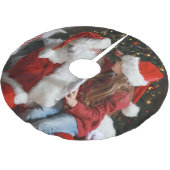 Tochter und Santa Foto | Christmas Polyester Weihnachtsbaumdecke (Schrägansicht)